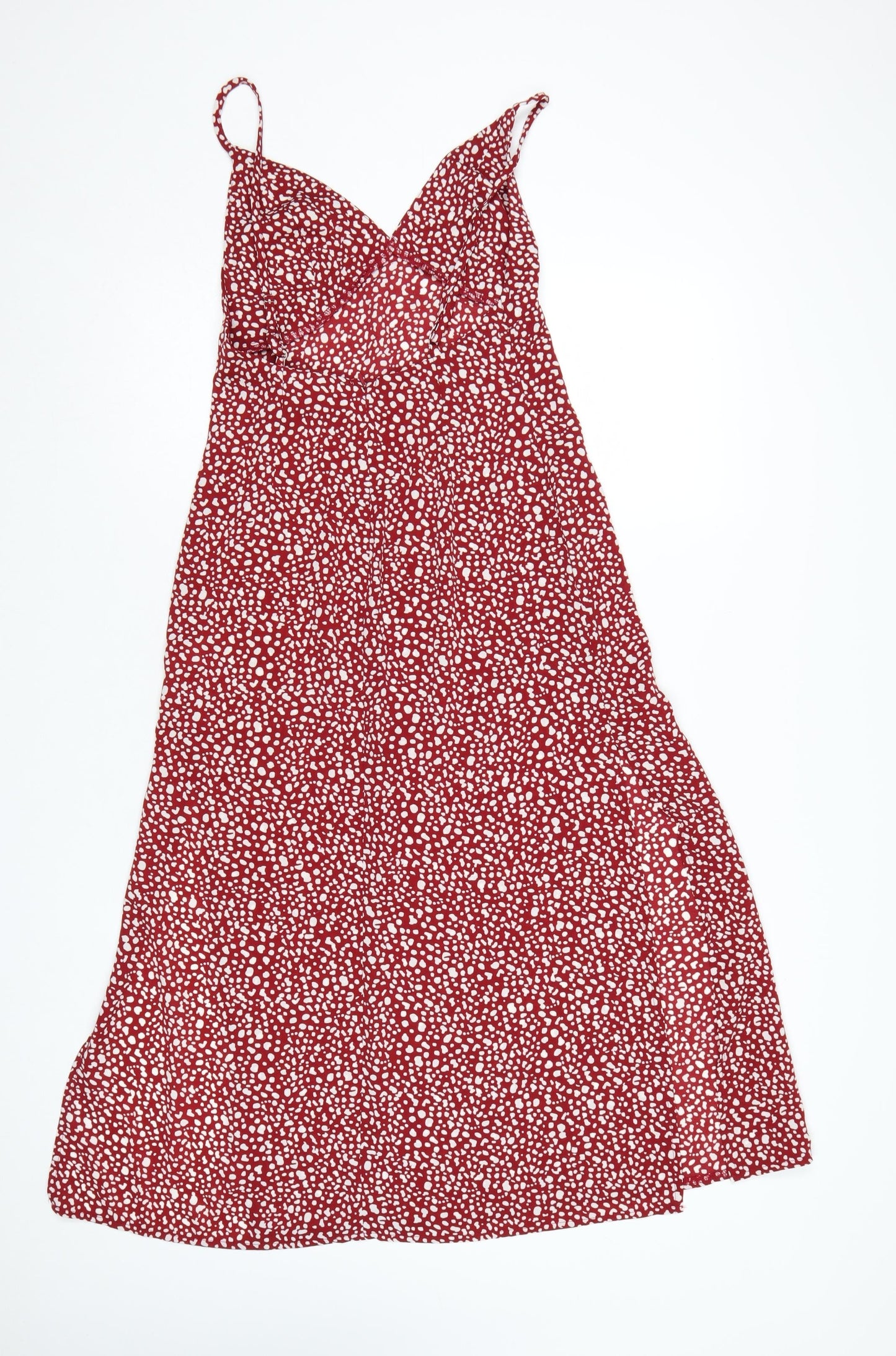 Mint Vanilla Women Red Polka Dot Slip Dress Size 6 Midi V-Neck