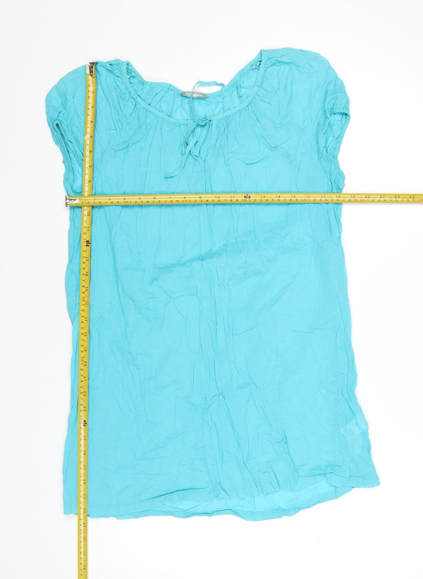 Marks and Spencer Women Blue Cotton Crinkle Short Sleeve Shift Dress UK 14