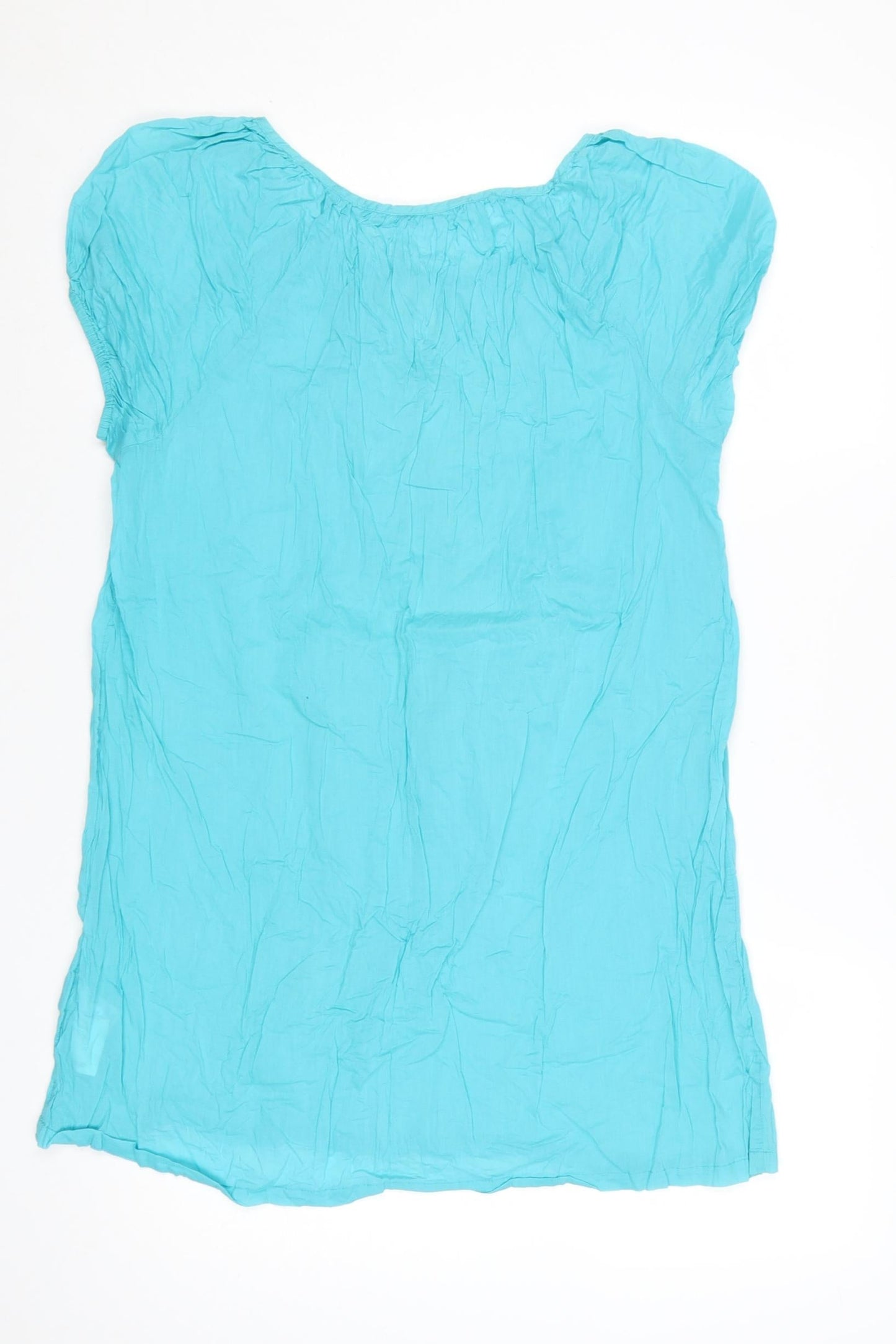 Marks and Spencer Women Blue Cotton Crinkle Short Sleeve Shift Dress UK 14