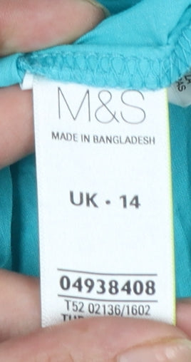 Marks and Spencer Women Blue Cotton Crinkle Short Sleeve Shift Dress UK 14