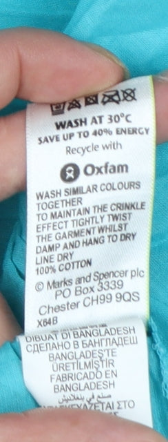 Marks and Spencer Women Blue Cotton Crinkle Short Sleeve Shift Dress UK 14