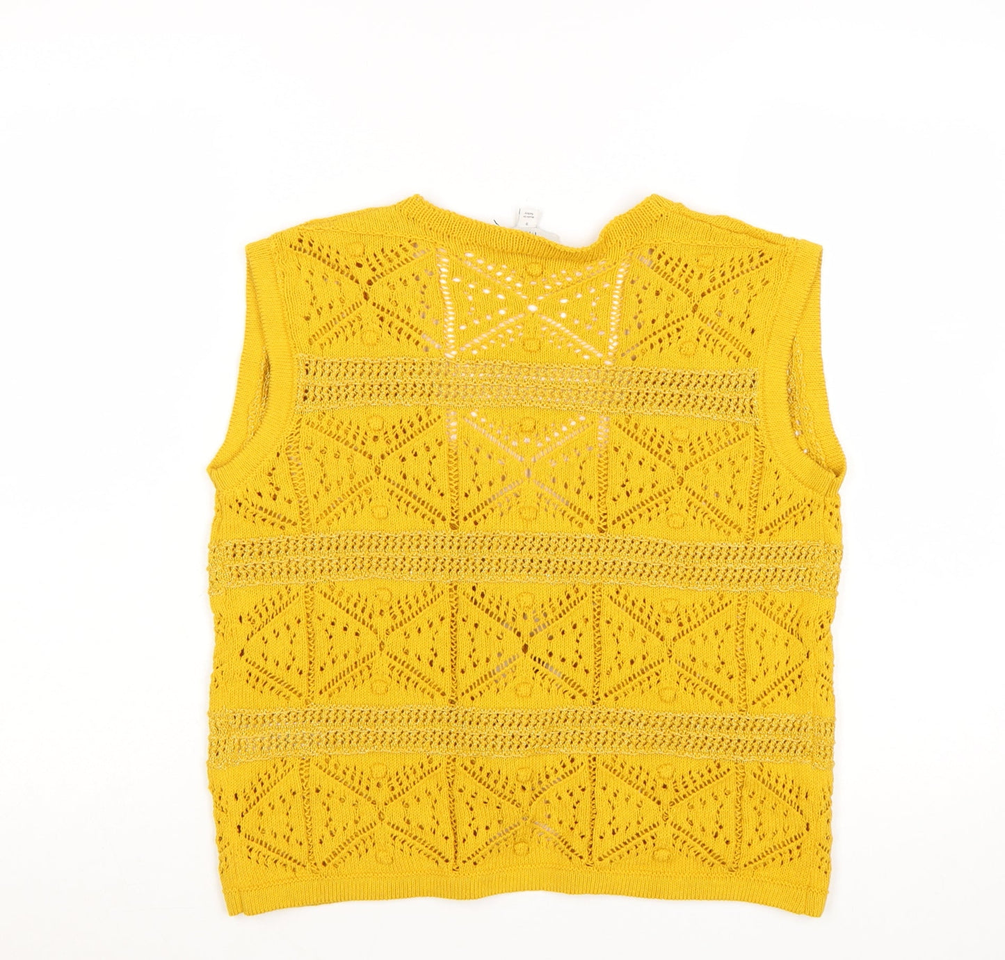 Marks and Spencer Women's Yellow Crochet Tassel V-Neck Sleeveless Top Size S