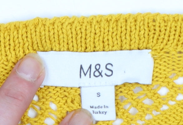 Marks and Spencer Women's Yellow Crochet Tassel V-Neck Sleeveless Top Size S
