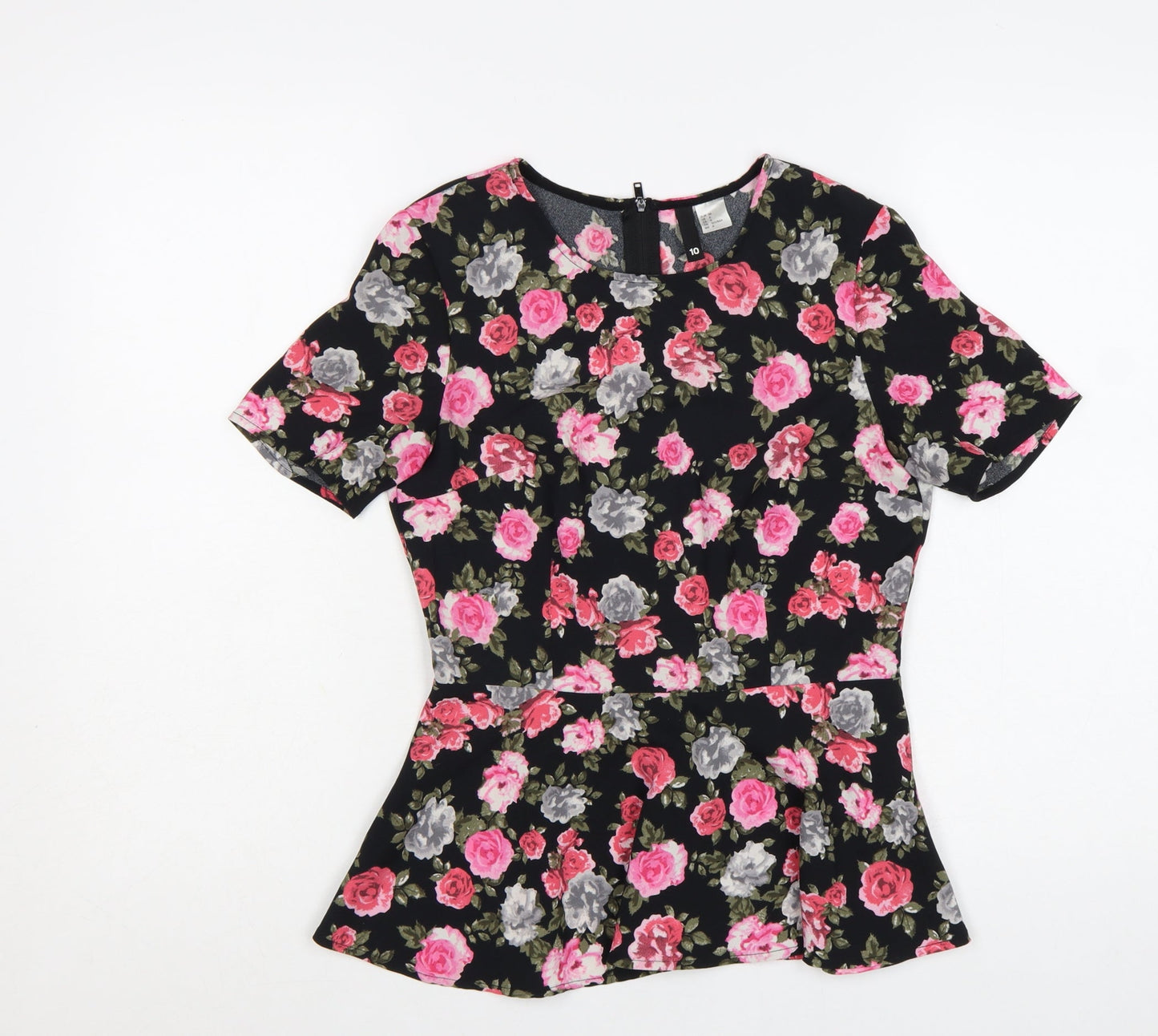 H&M Divided Women's Floral Peplum Blouse Black Multi Size 10