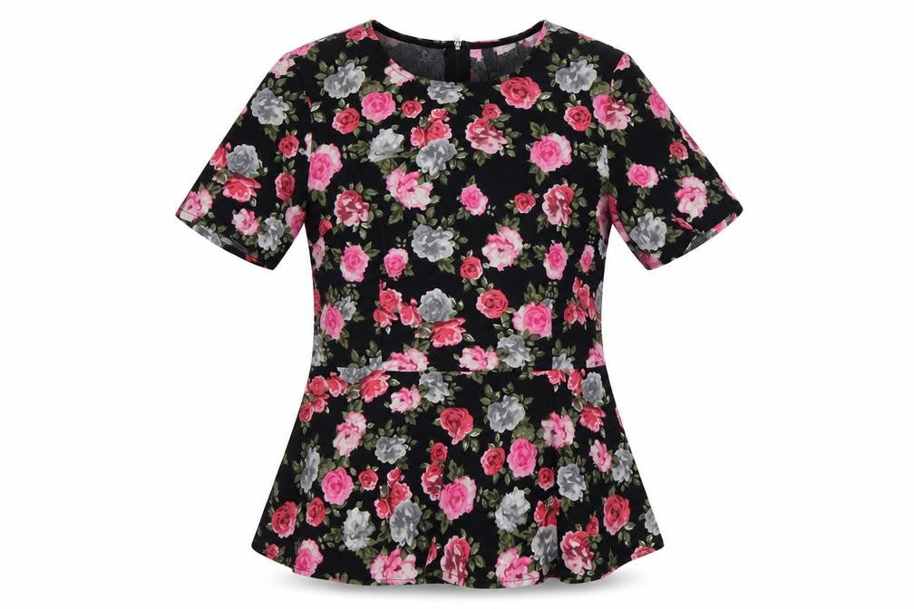 H&M Divided Women's Floral Peplum Blouse Black Multi Size 10