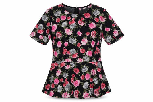 H&M Divided Women's Floral Peplum Blouse Black Multi Size 10
