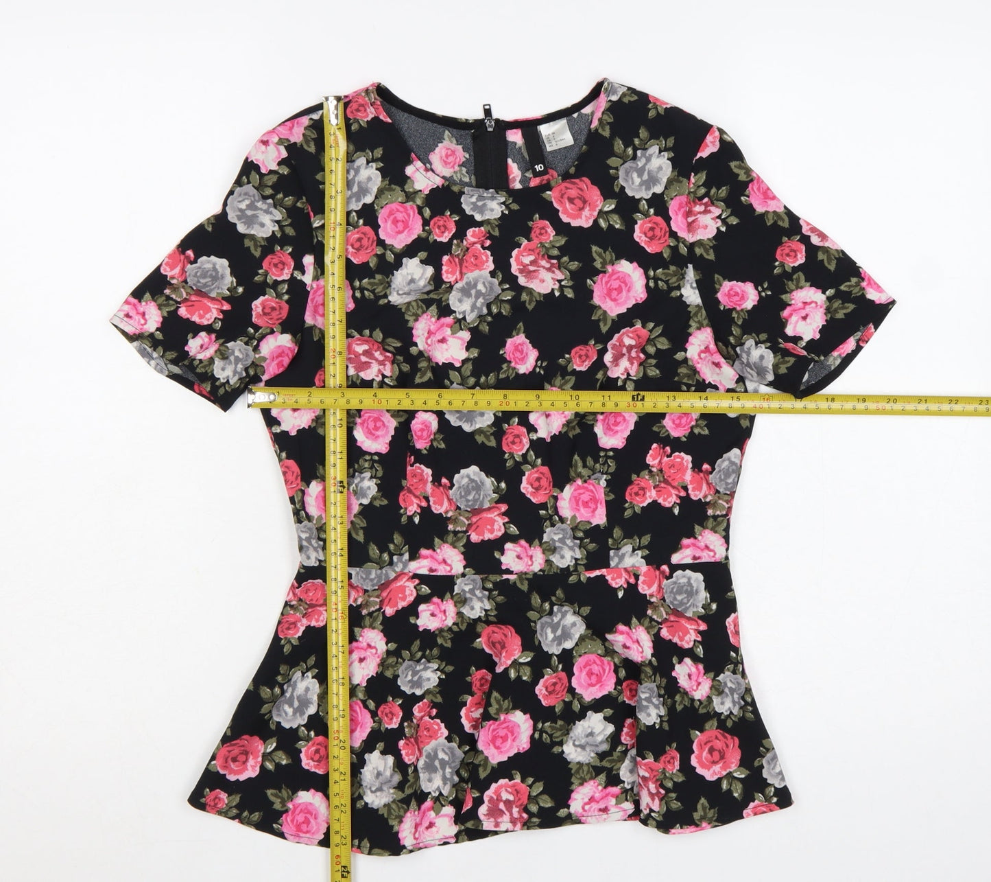 H&M Divided Women's Floral Peplum Blouse Black Multi Size 10