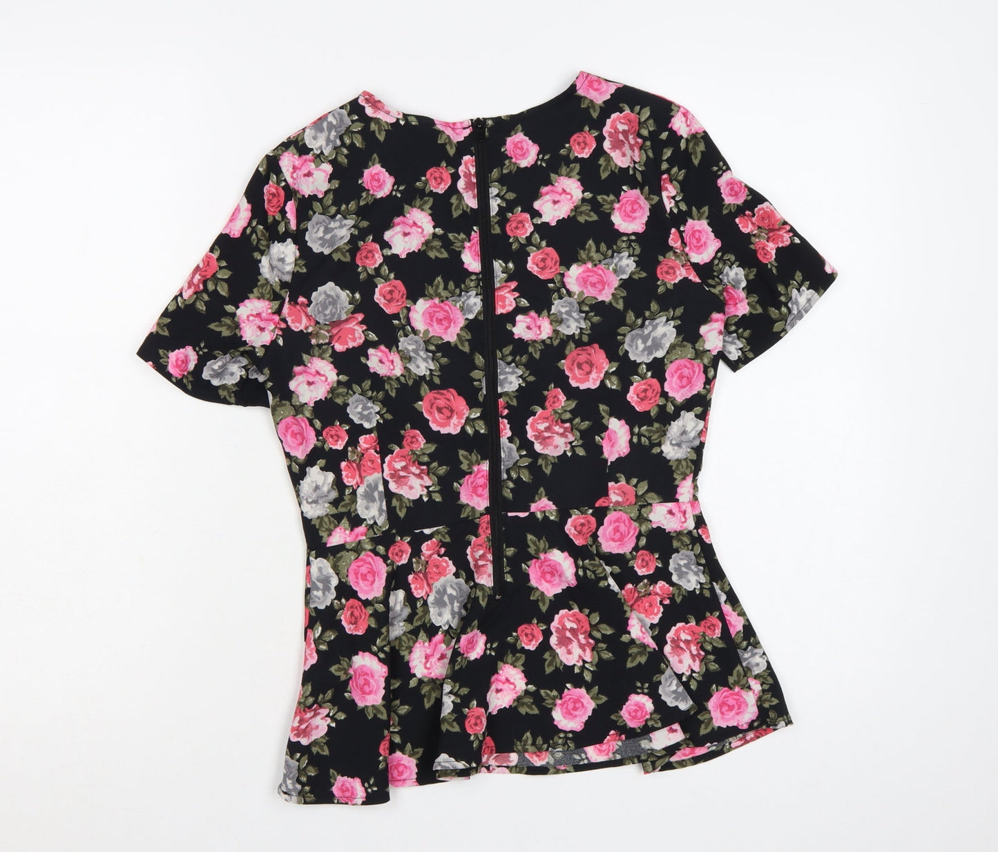H&M Divided Women's Floral Peplum Blouse Black Multi Size 10