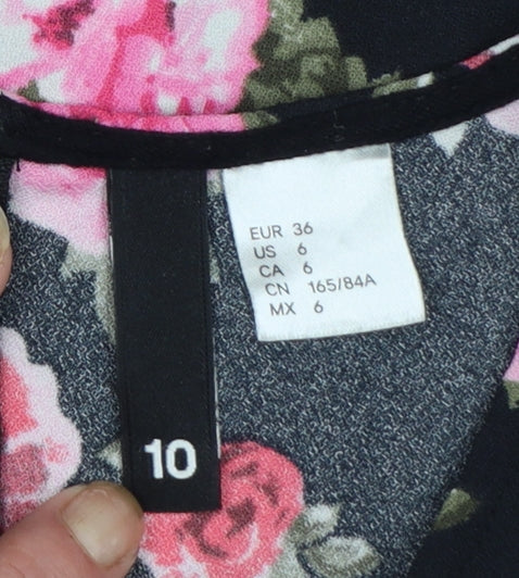 H&M Divided Women's Floral Peplum Blouse Black Multi Size 10