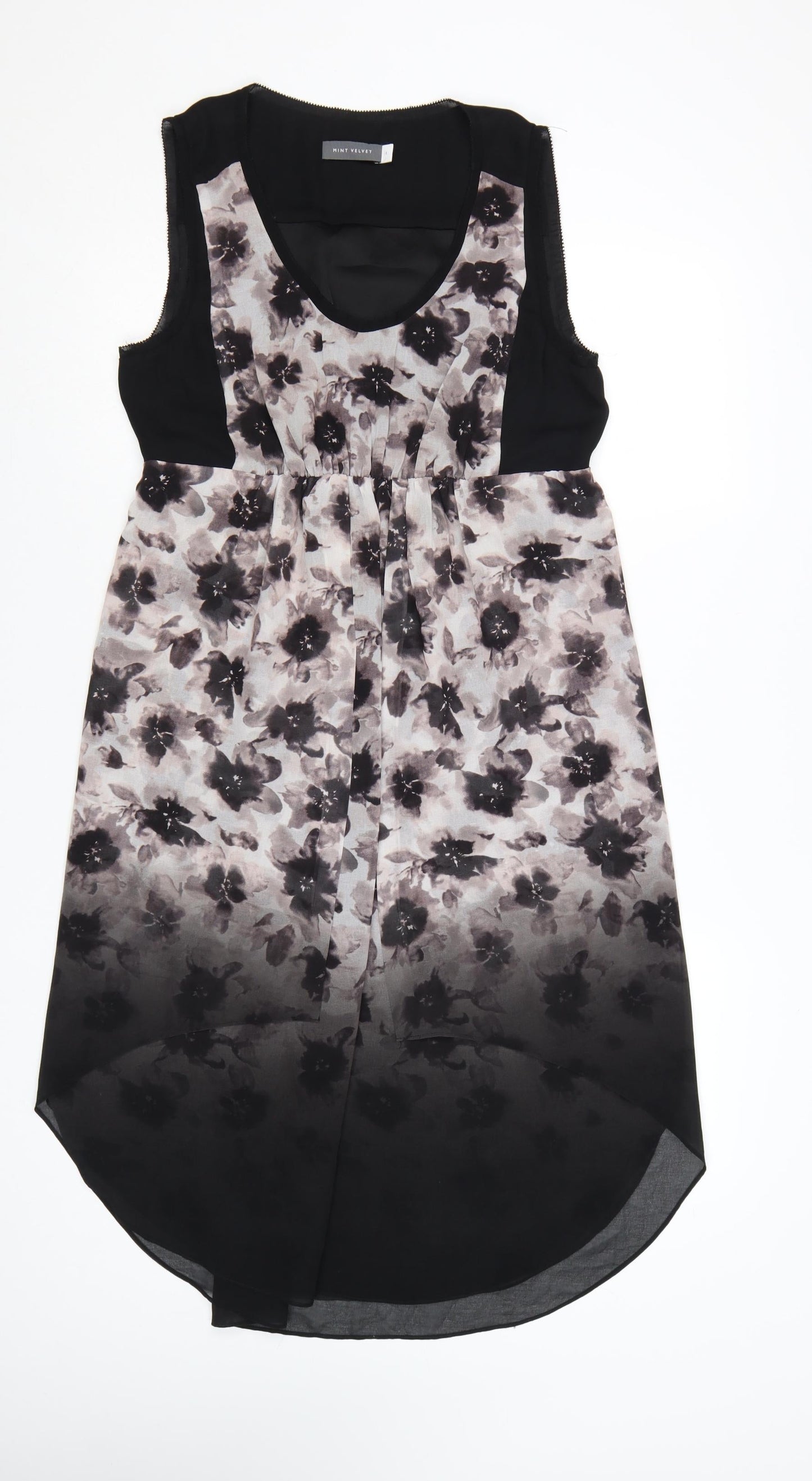 Mint Velvet Women's Black Floral Hi-Low Sleeveless Shift Dress Size 14