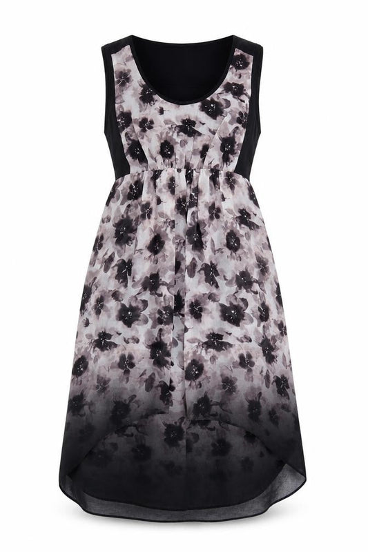 Mint Velvet Women's Black Floral Hi-Low Sleeveless Shift Dress Size 14
