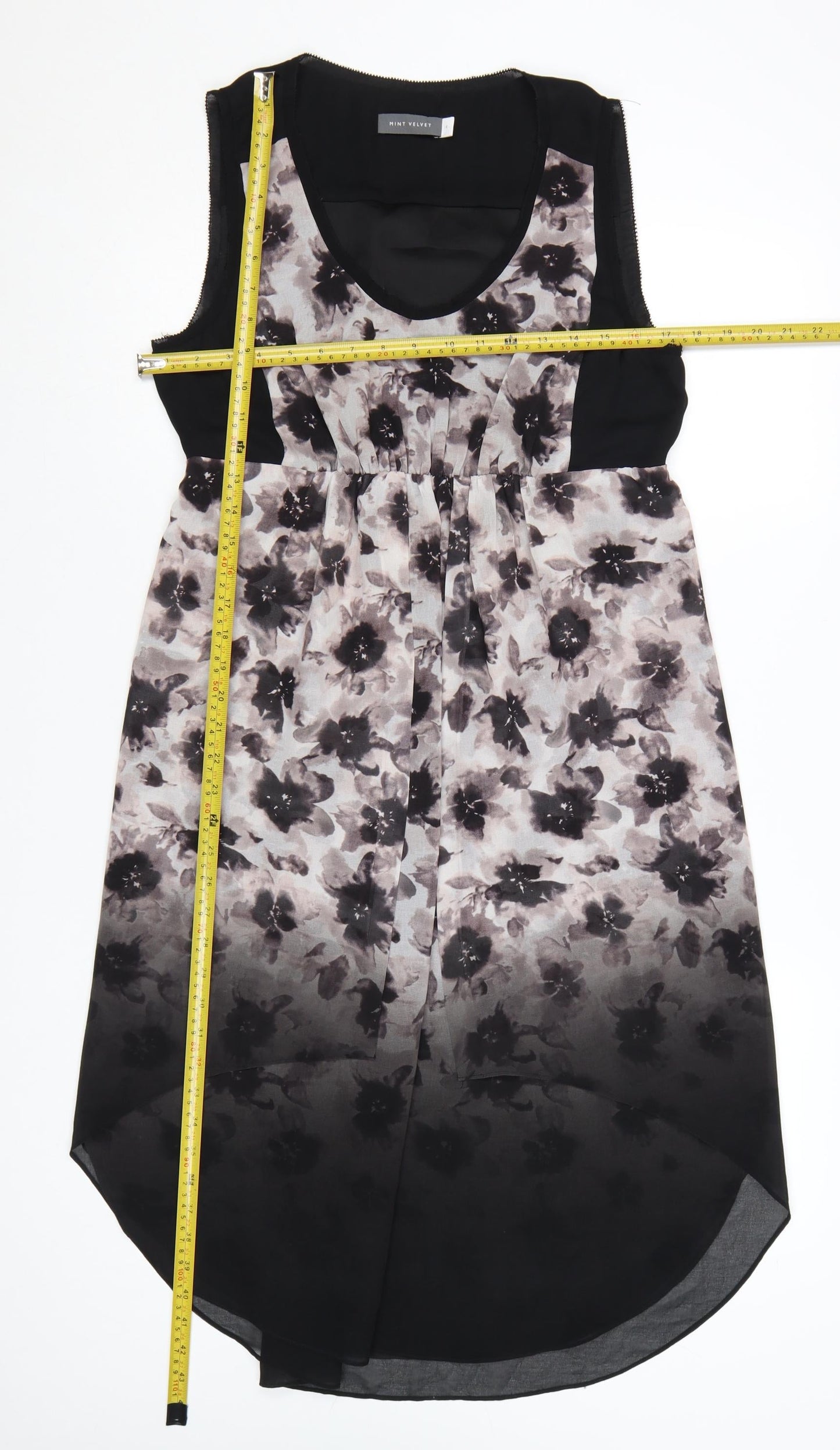 Mint Velvet Women's Black Floral Hi-Low Sleeveless Shift Dress Size 14