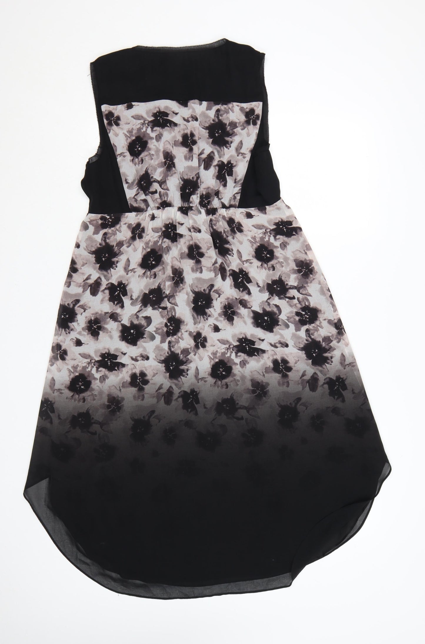 Mint Velvet Women's Black Floral Hi-Low Sleeveless Shift Dress Size 14