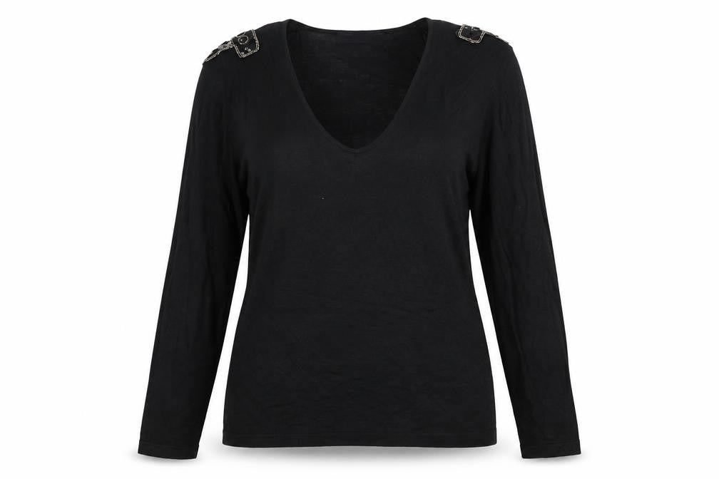 Zara Women Black V-Neck Beaded Shoulder Acrylic Jumper Size 14
