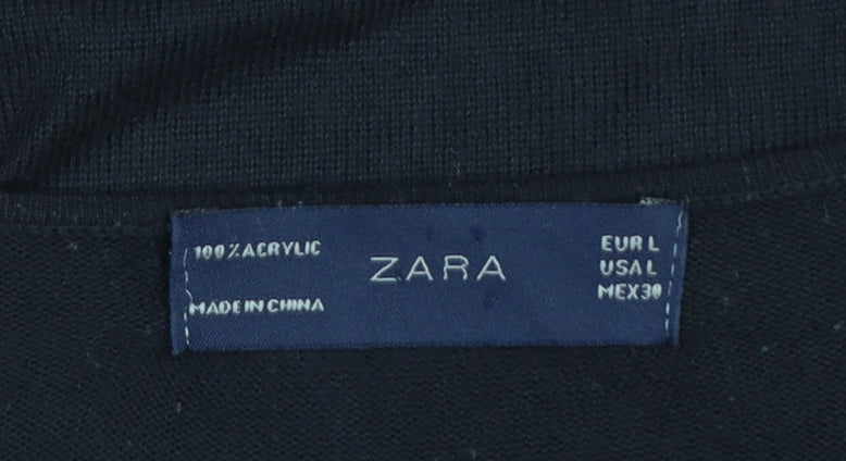 Zara Women Black V-Neck Beaded Shoulder Acrylic Jumper Size 14