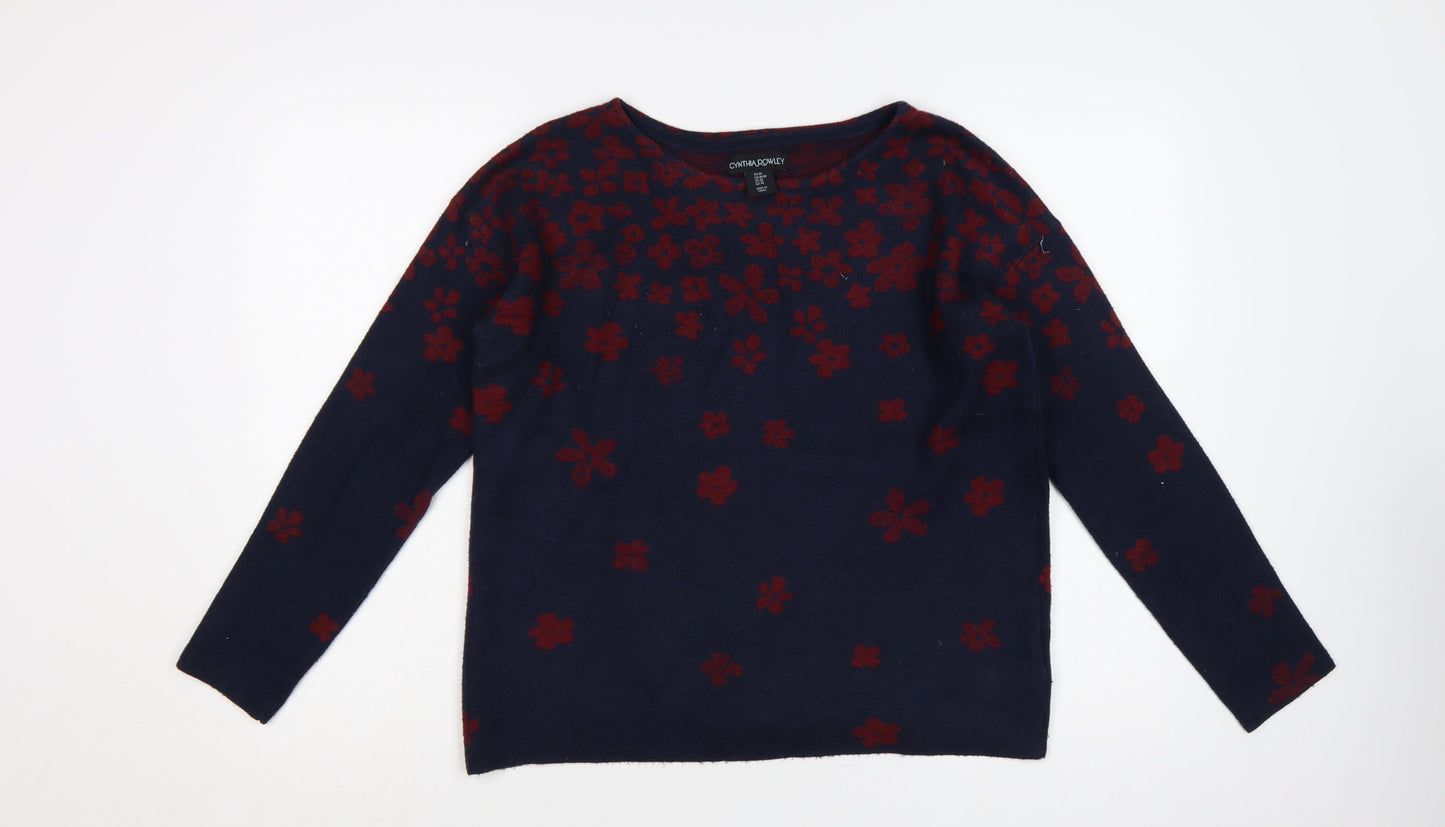 Cynthia Rowley Women's Blue Floral Knit Jumper Size M