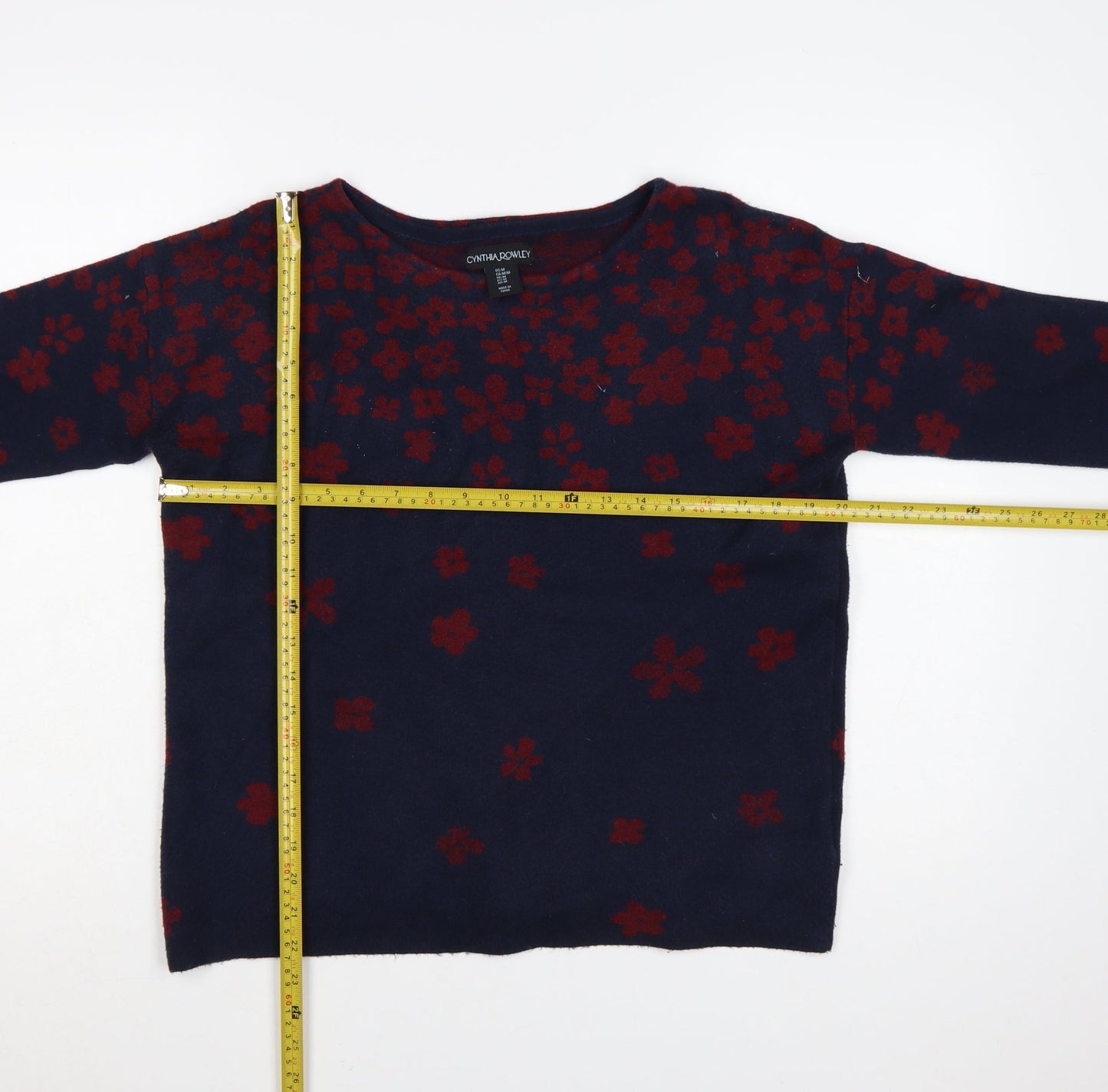 Cynthia Rowley Women's Blue Floral Knit Jumper Size M