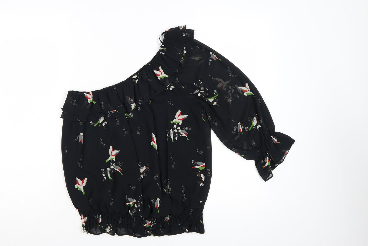Be Beau Women's Black Floral One Shoulder Blouse Size 12
