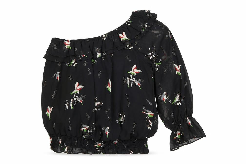 Be Beau Women's Black Floral One Shoulder Blouse Size 12