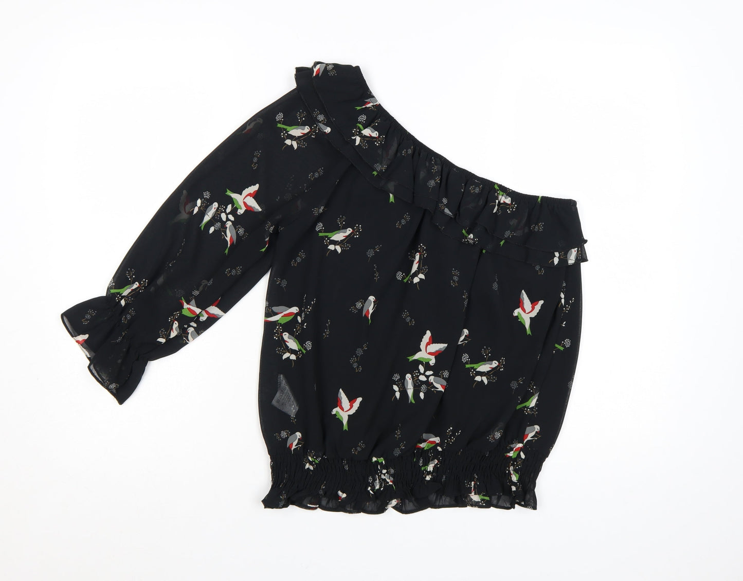 Be Beau Women's Black Floral One Shoulder Blouse Size 12