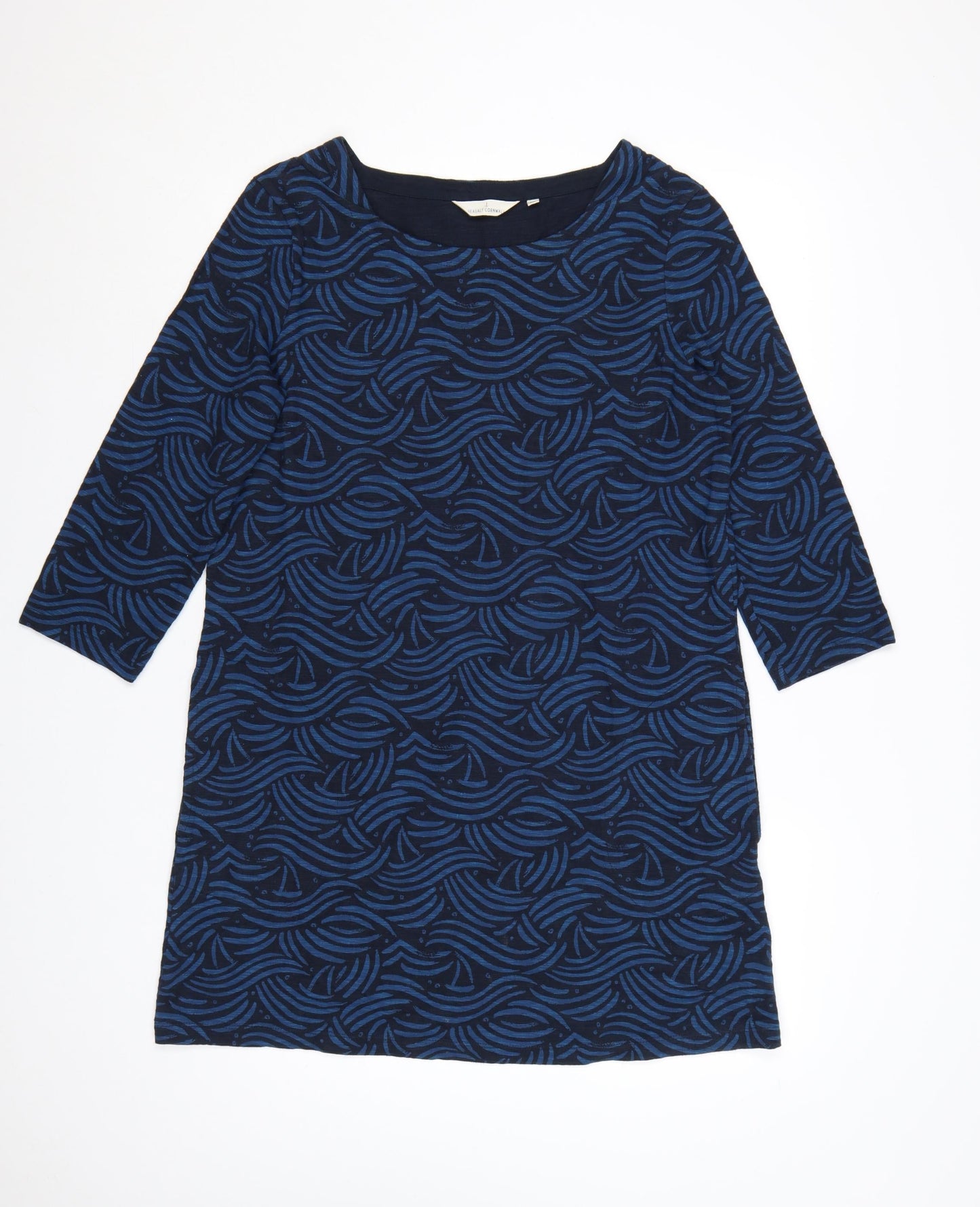 Seasalt Cornwall Women Blue Geometric Cotton Shift Dress Size 12