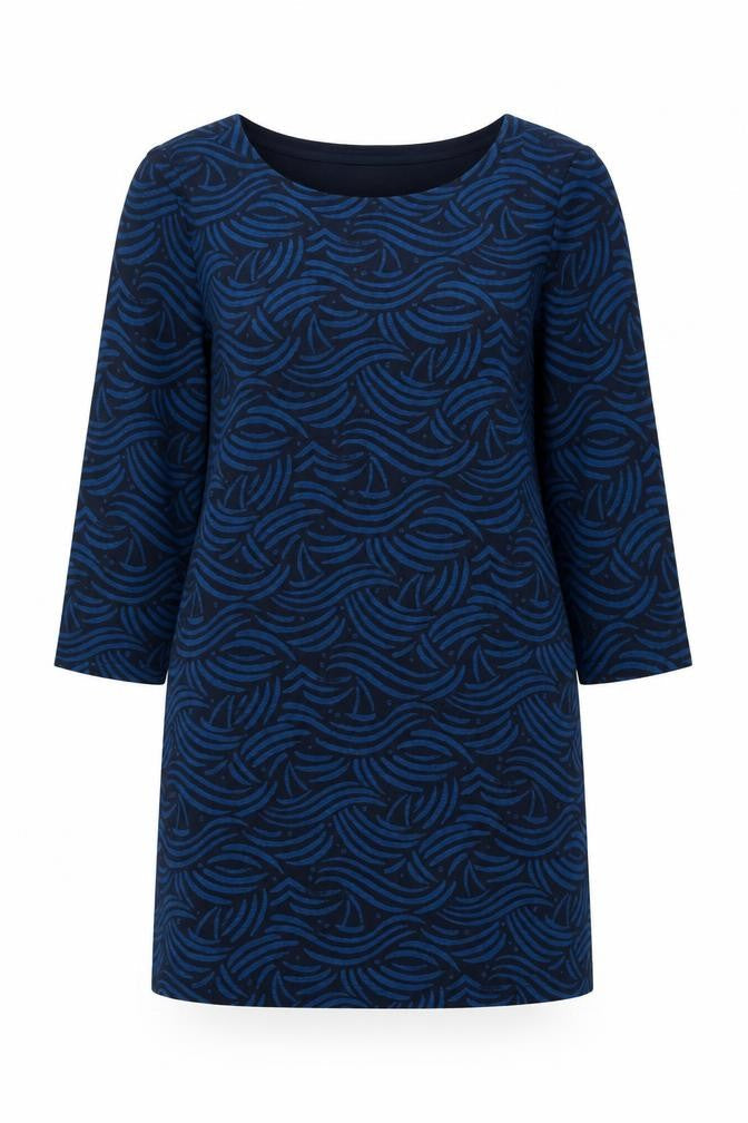 Seasalt Cornwall Women Blue Geometric Cotton Shift Dress Size 12
