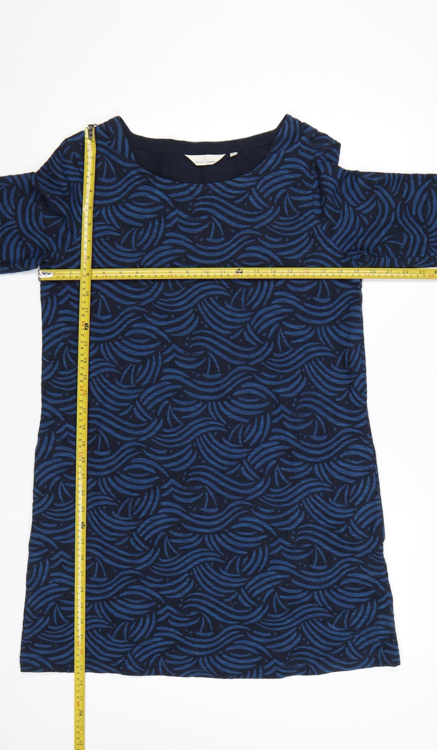 Seasalt Cornwall Women Blue Geometric Cotton Shift Dress Size 12