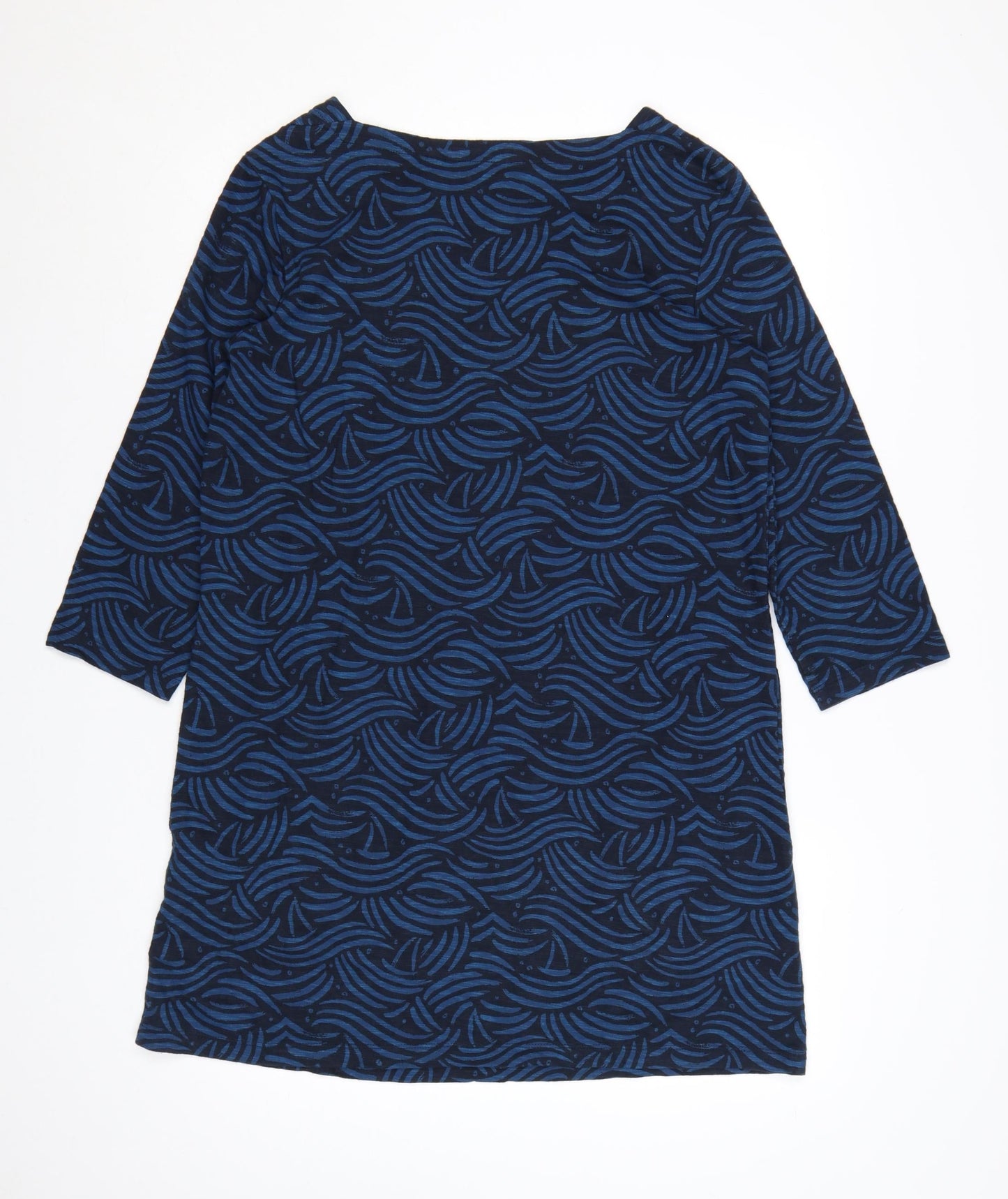 Seasalt Cornwall Women Blue Geometric Cotton Shift Dress Size 12