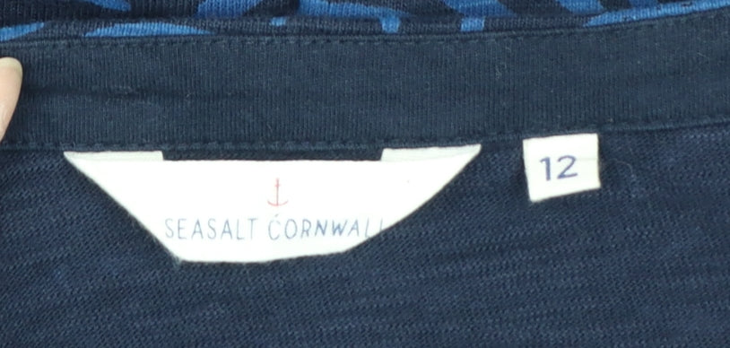 Seasalt Cornwall Women Blue Geometric Cotton Shift Dress Size 12