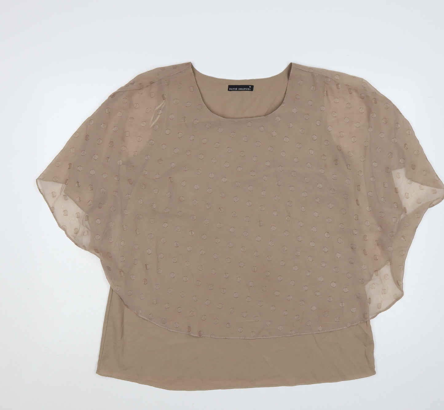 David Emanuel Women’s Beige Chiffon Polka Dot Tunic Blouse Size 16