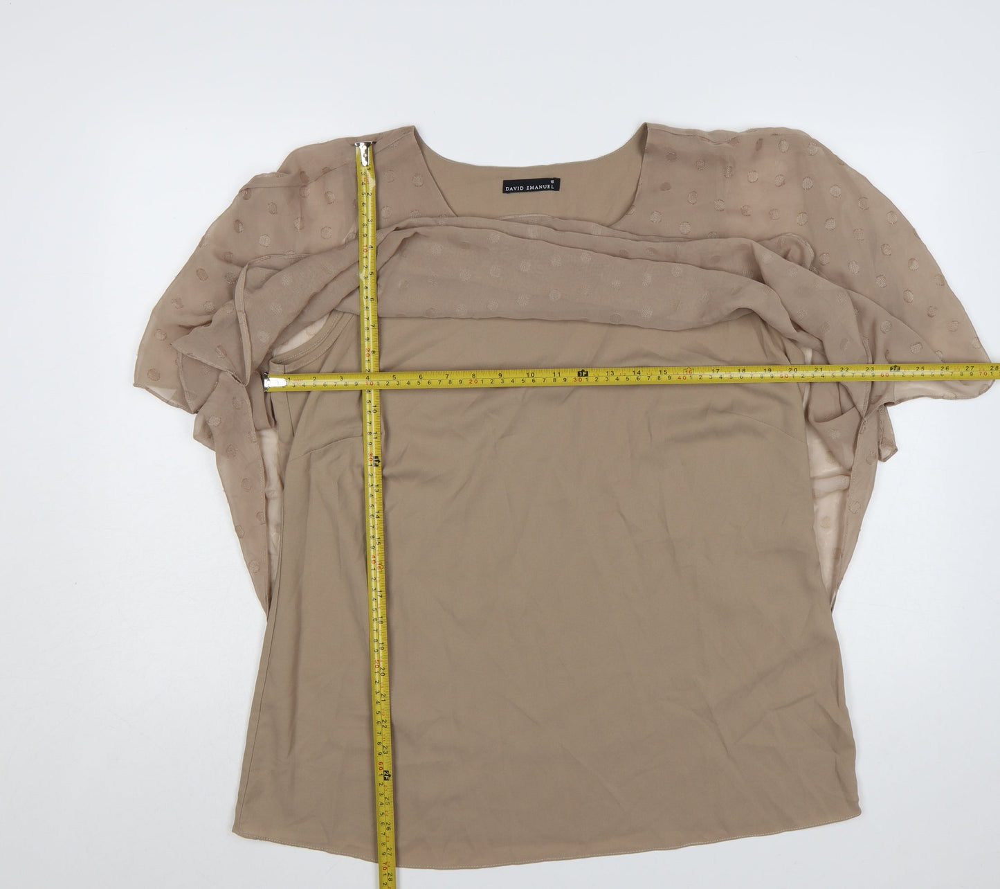 David Emanuel Women’s Beige Chiffon Polka Dot Tunic Blouse Size 16