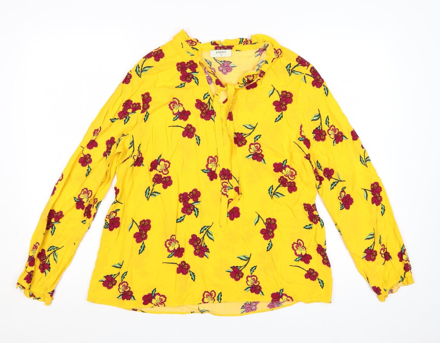 Papaya Women's Yellow Floral Tunic Blouse Size 14 Long Sleeve Viscose