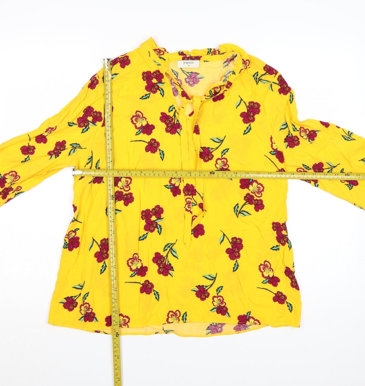 Papaya Women's Yellow Floral Tunic Blouse Size 14 Long Sleeve Viscose