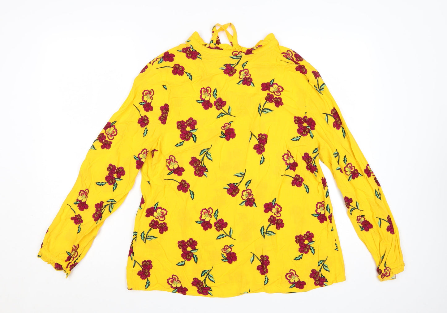 Papaya Women's Yellow Floral Tunic Blouse Size 14 Long Sleeve Viscose