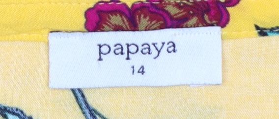 Papaya Women's Yellow Floral Tunic Blouse Size 14 Long Sleeve Viscose