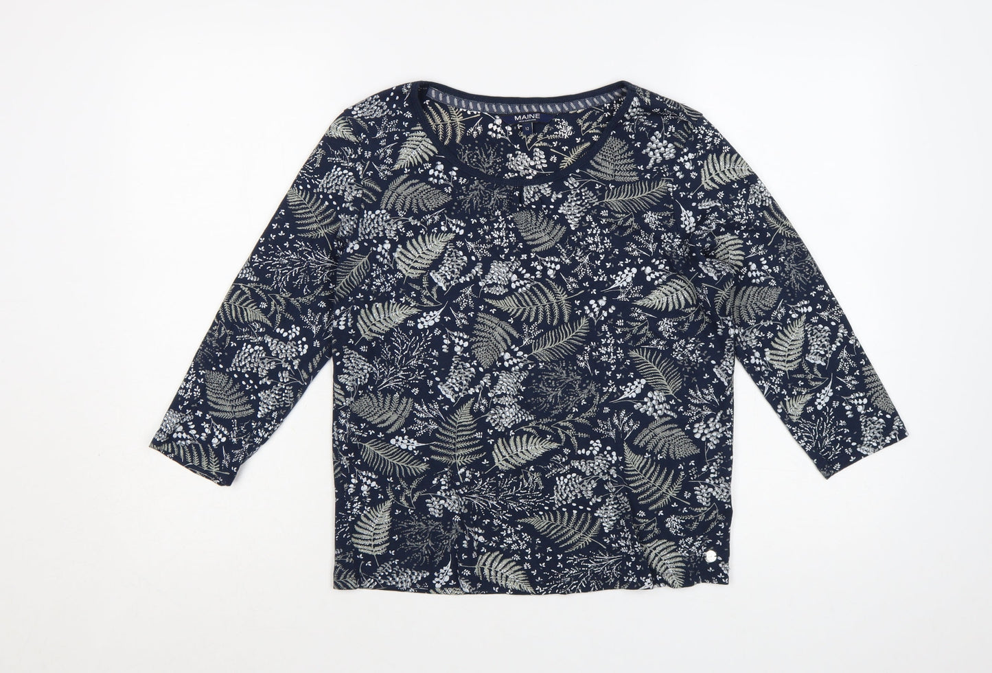 Maine New England Women's Blue Floral 3/4 Sleeve Cotton Top Size 12
