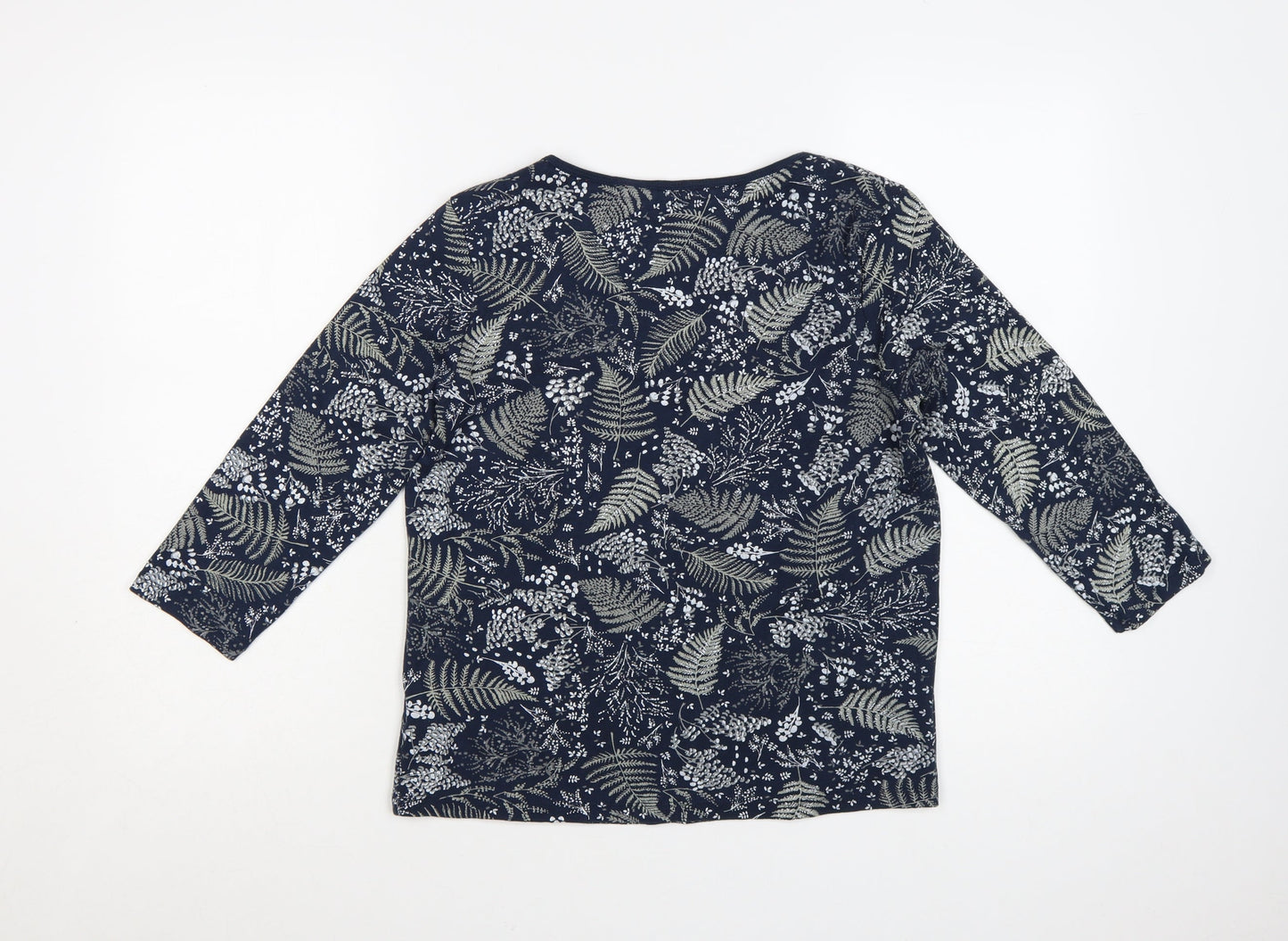 Maine New England Women's Blue Floral 3/4 Sleeve Cotton Top Size 12