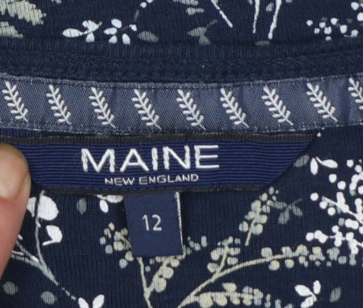 Maine New England Women's Blue Floral 3/4 Sleeve Cotton Top Size 12