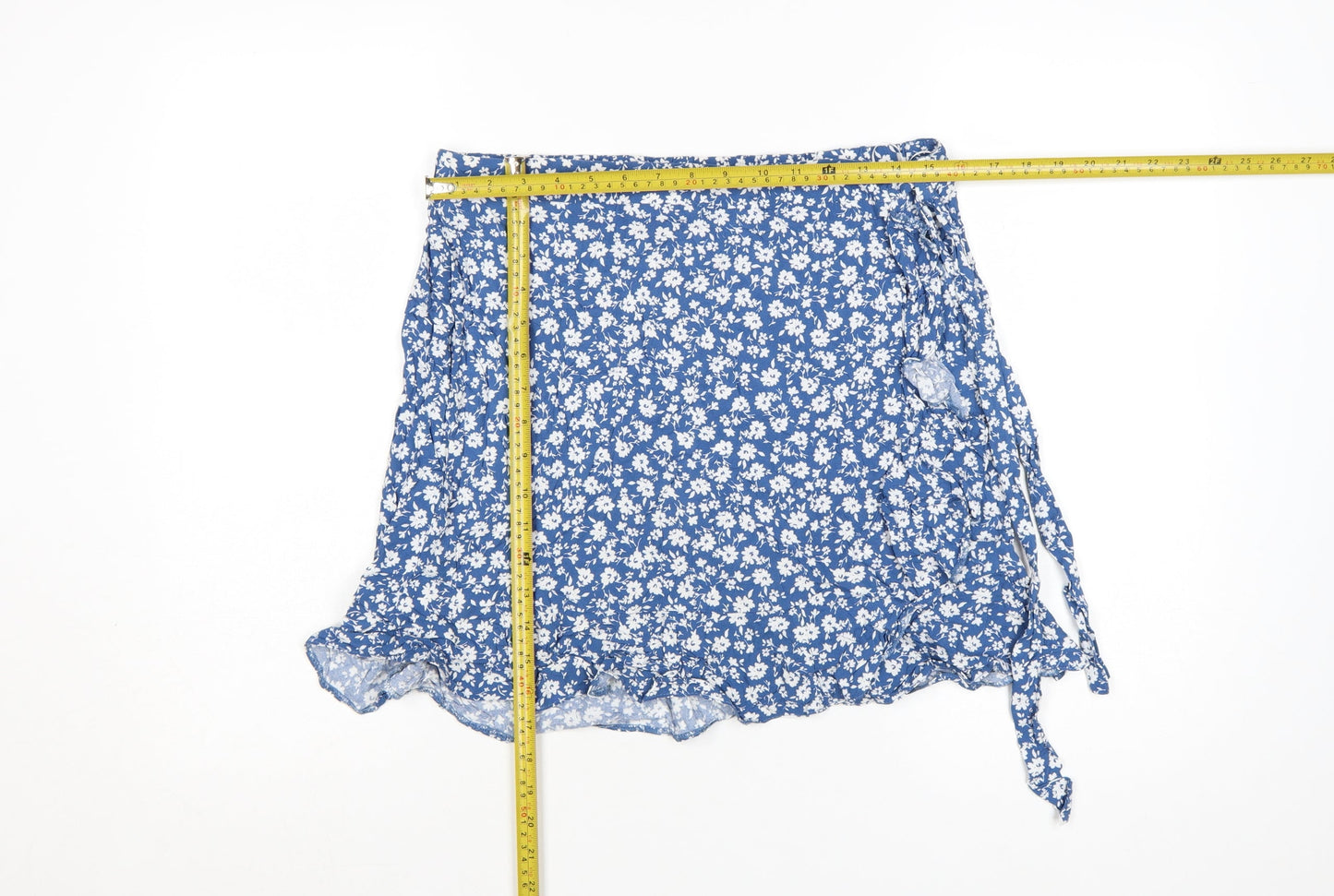 New Look Women Blue Floral Wrap Short Skirt Size 14 Summer Viscose Ruffle