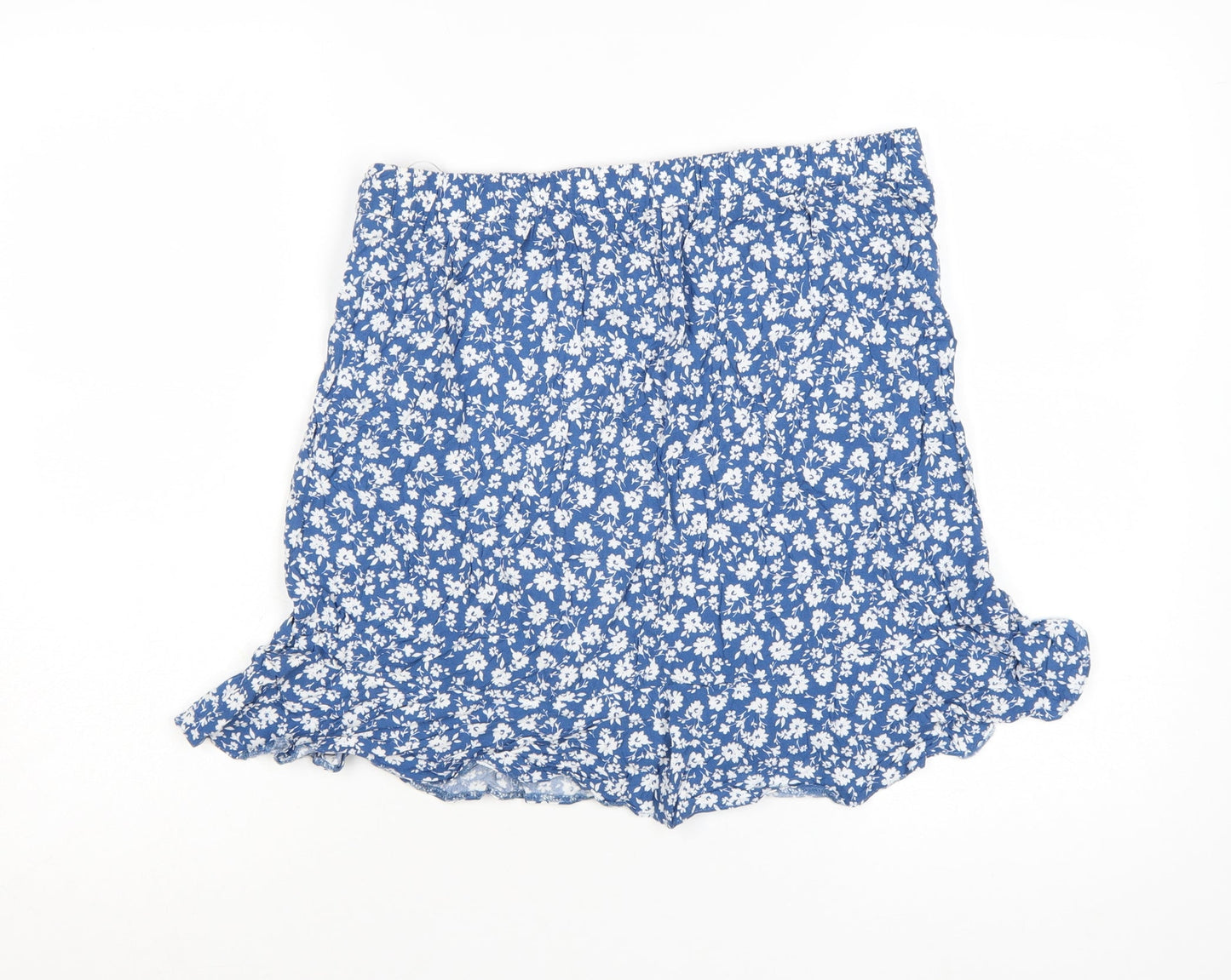New Look Women Blue Floral Wrap Short Skirt Size 14 Summer Viscose Ruffle