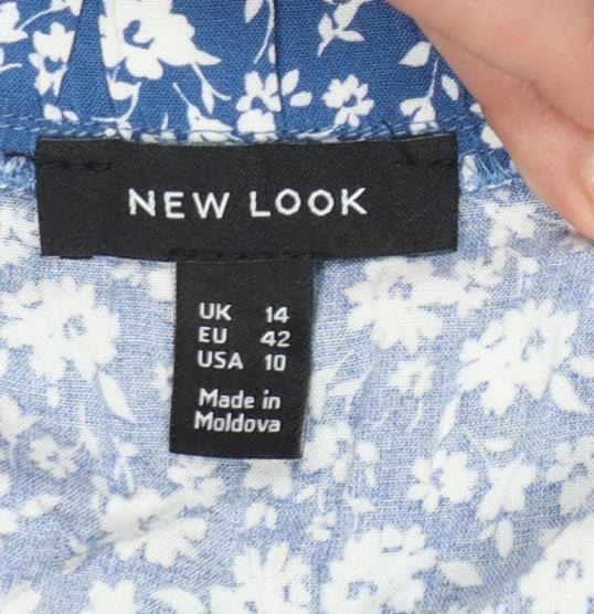 New Look Women Blue Floral Wrap Short Skirt Size 14 Summer Viscose Ruffle