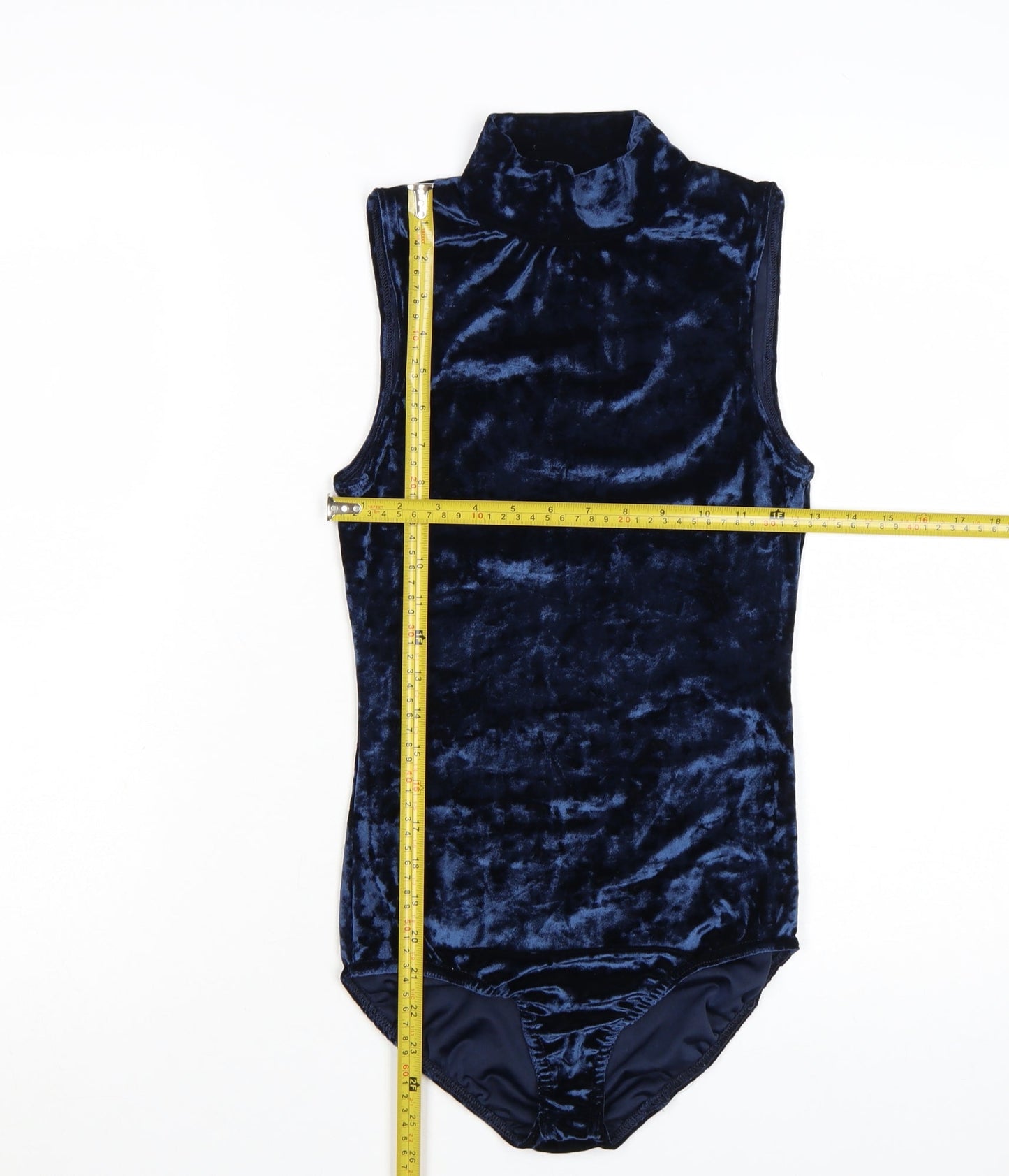 Ayanapa Women Navy Blue Velvet Sleeveless Bodysuit Size 10