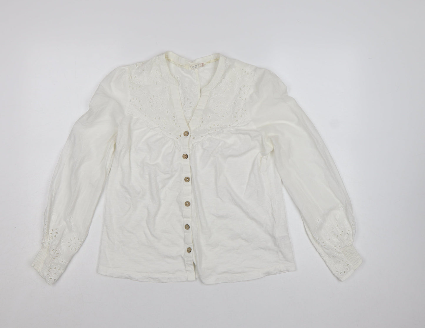White Stuff Women’s White Cotton Embroidered Button Blouse UK 8