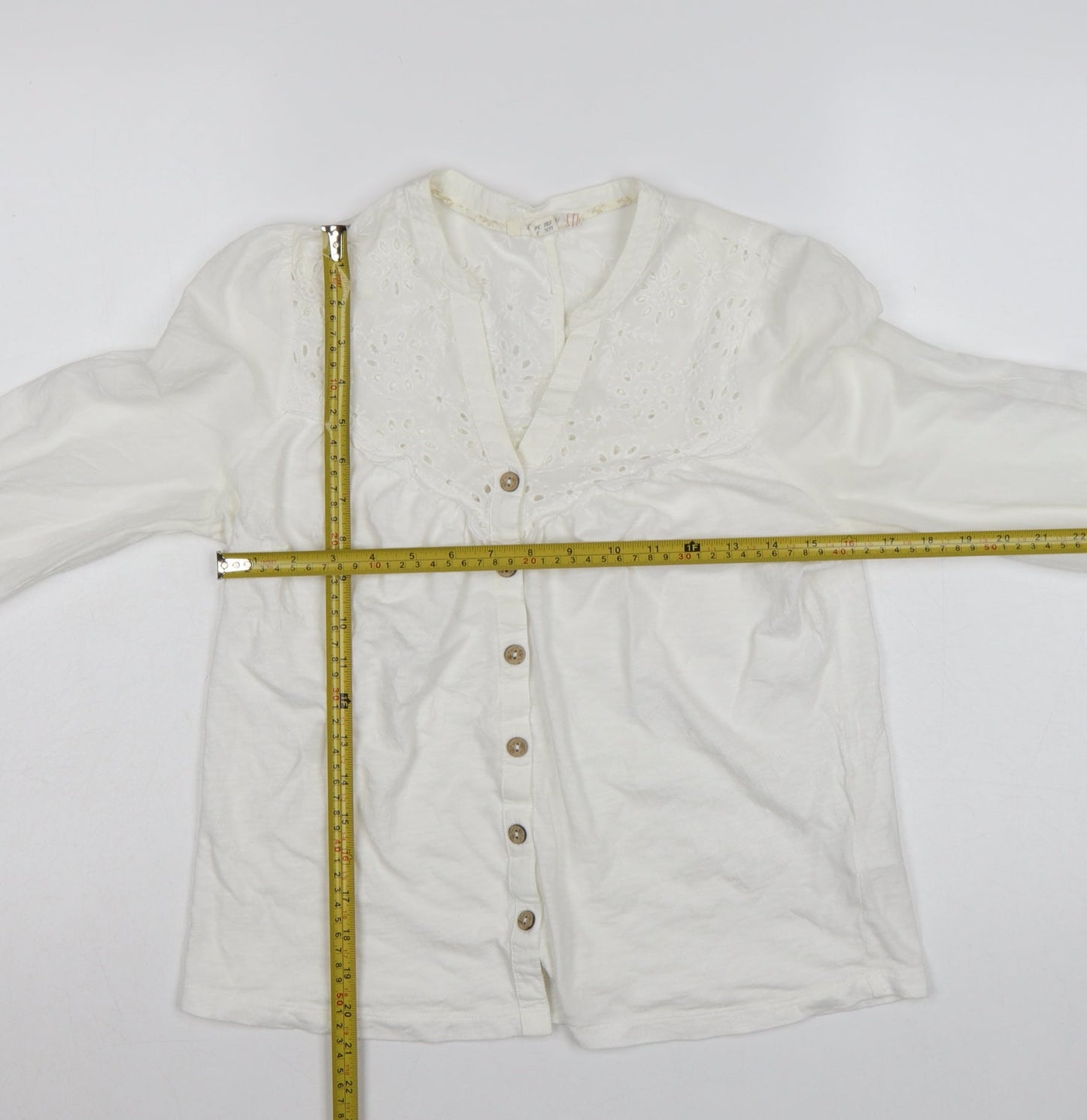 White Stuff Women’s White Cotton Embroidered Button Blouse UK 8