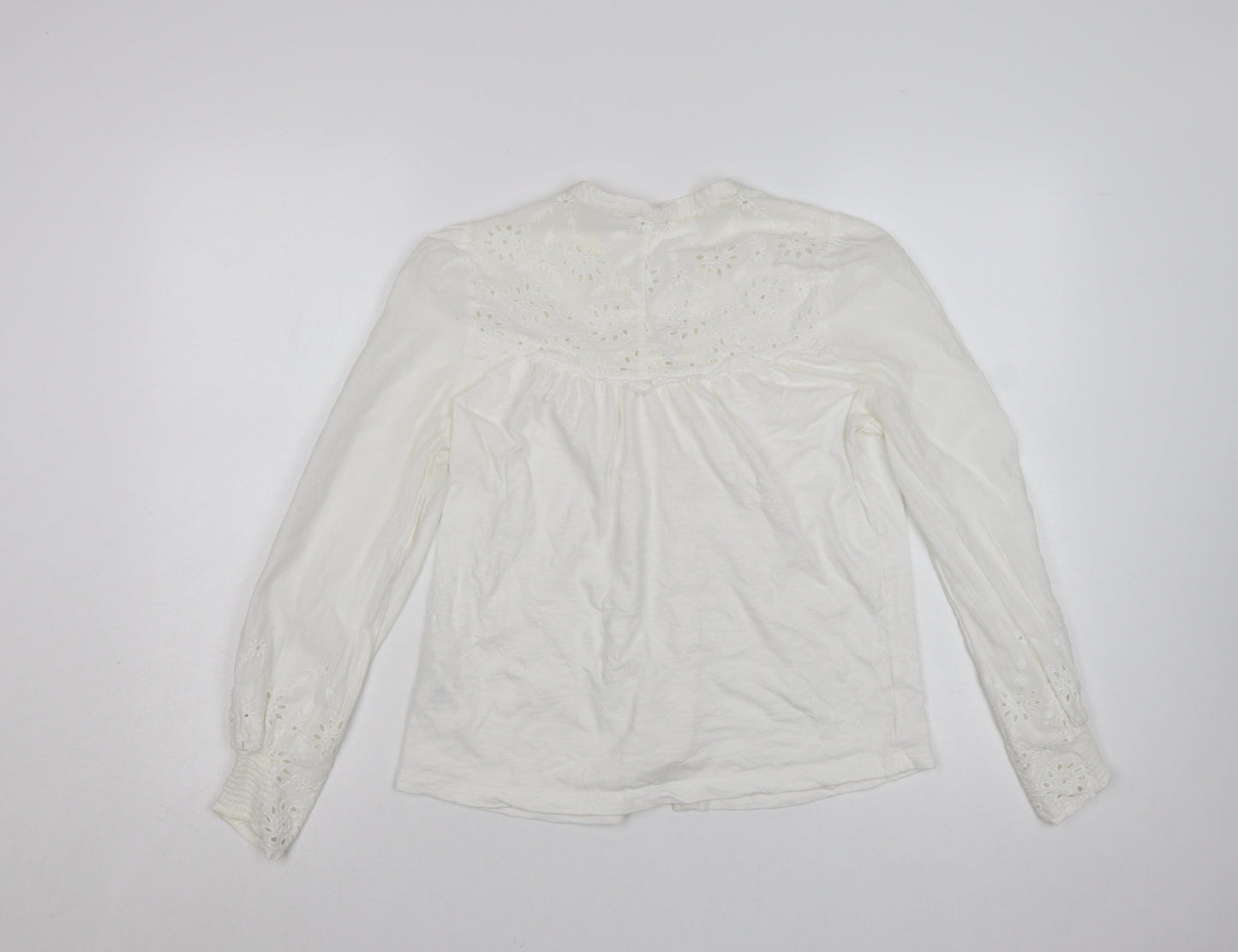 White Stuff Women’s White Cotton Embroidered Button Blouse UK 8