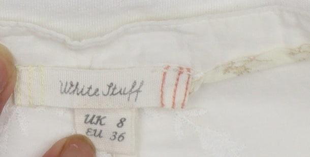 White Stuff Women’s White Cotton Embroidered Button Blouse UK 8