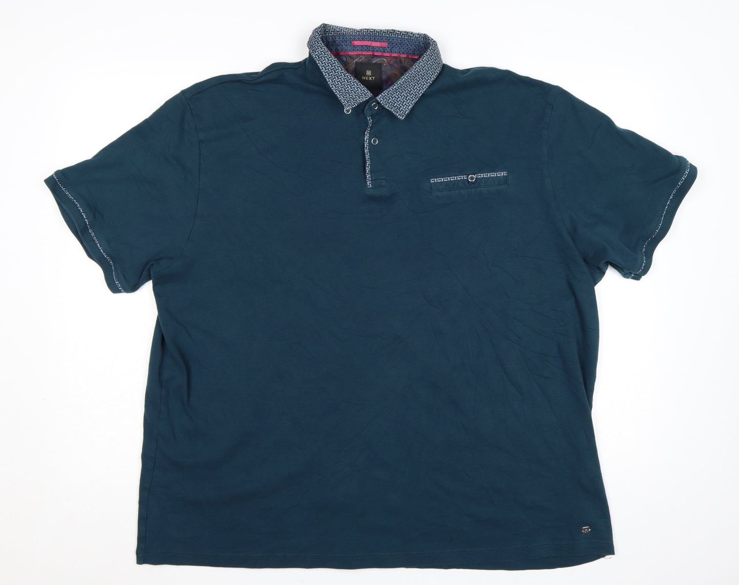 Next Men's Blue 3XL Short Sleeve Cotton Polo Shirt