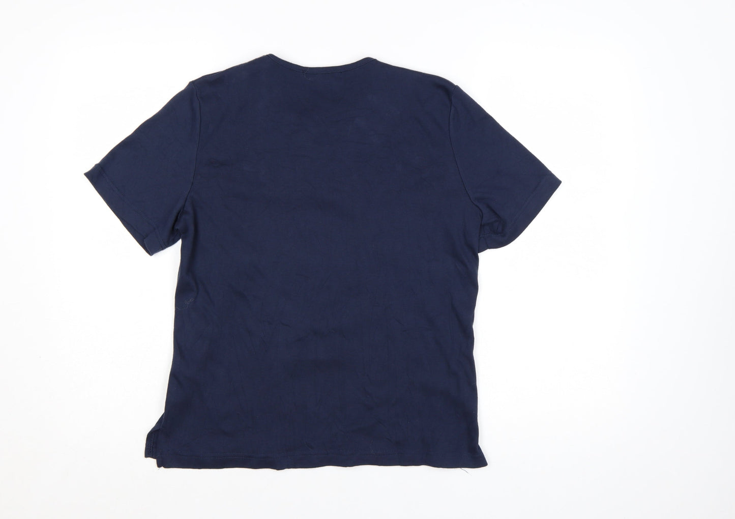 Eternal Womens Blue Embroidered Floral Cotton T-Shirt Size 14-16