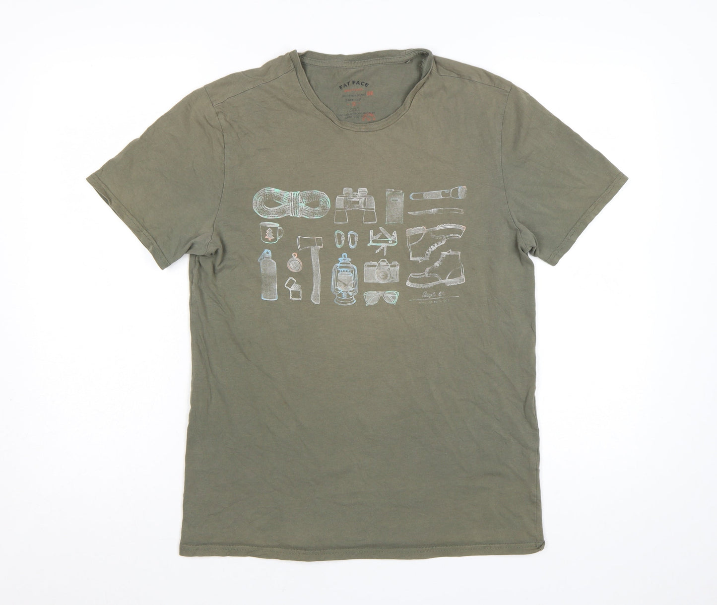 Fat Face Men's Green Graphic Print Cotton T-Shirt Size S