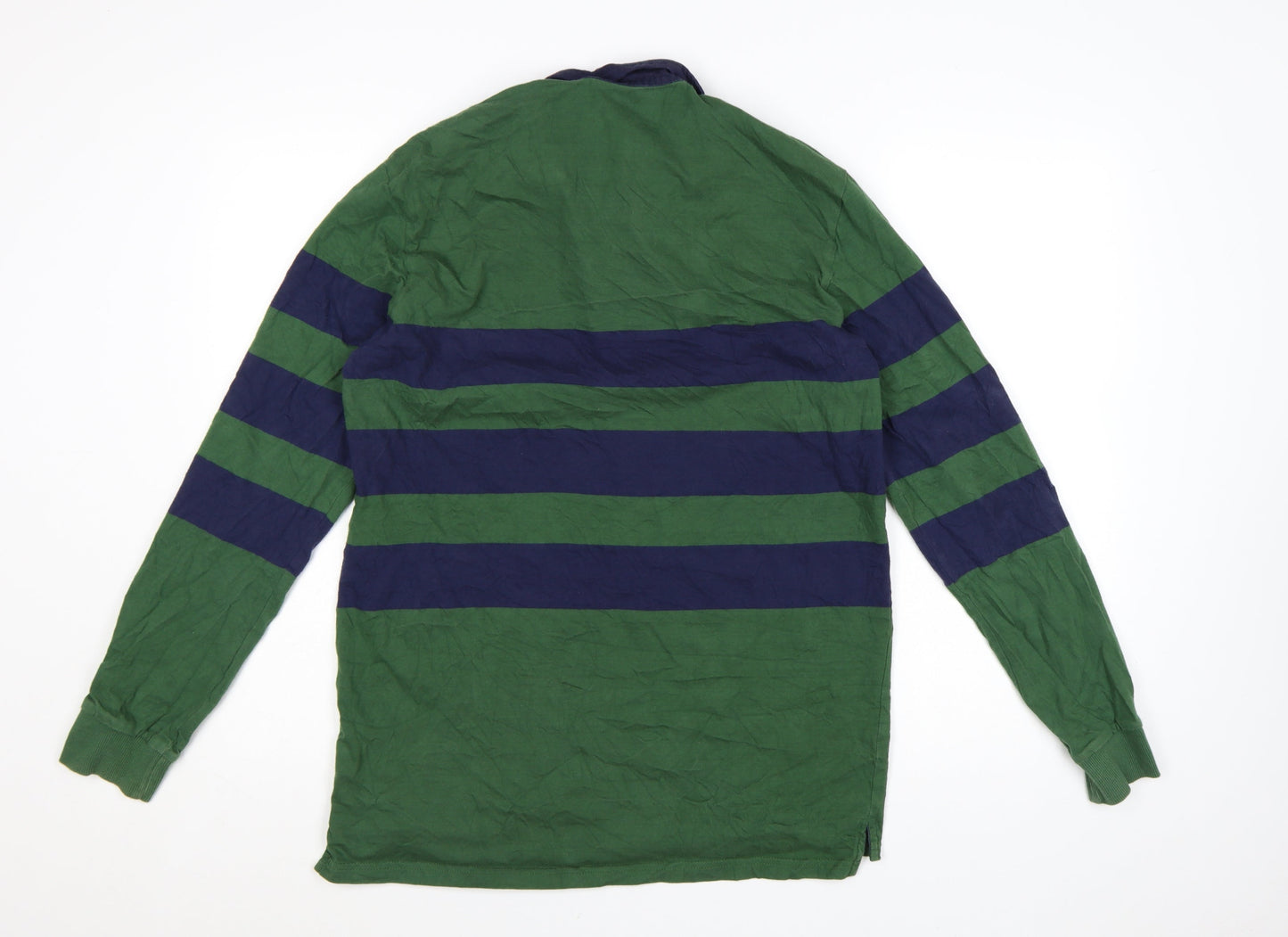 Fila Heritage Men's Green Striped Long Sleeve Rugby Polo Shirt M